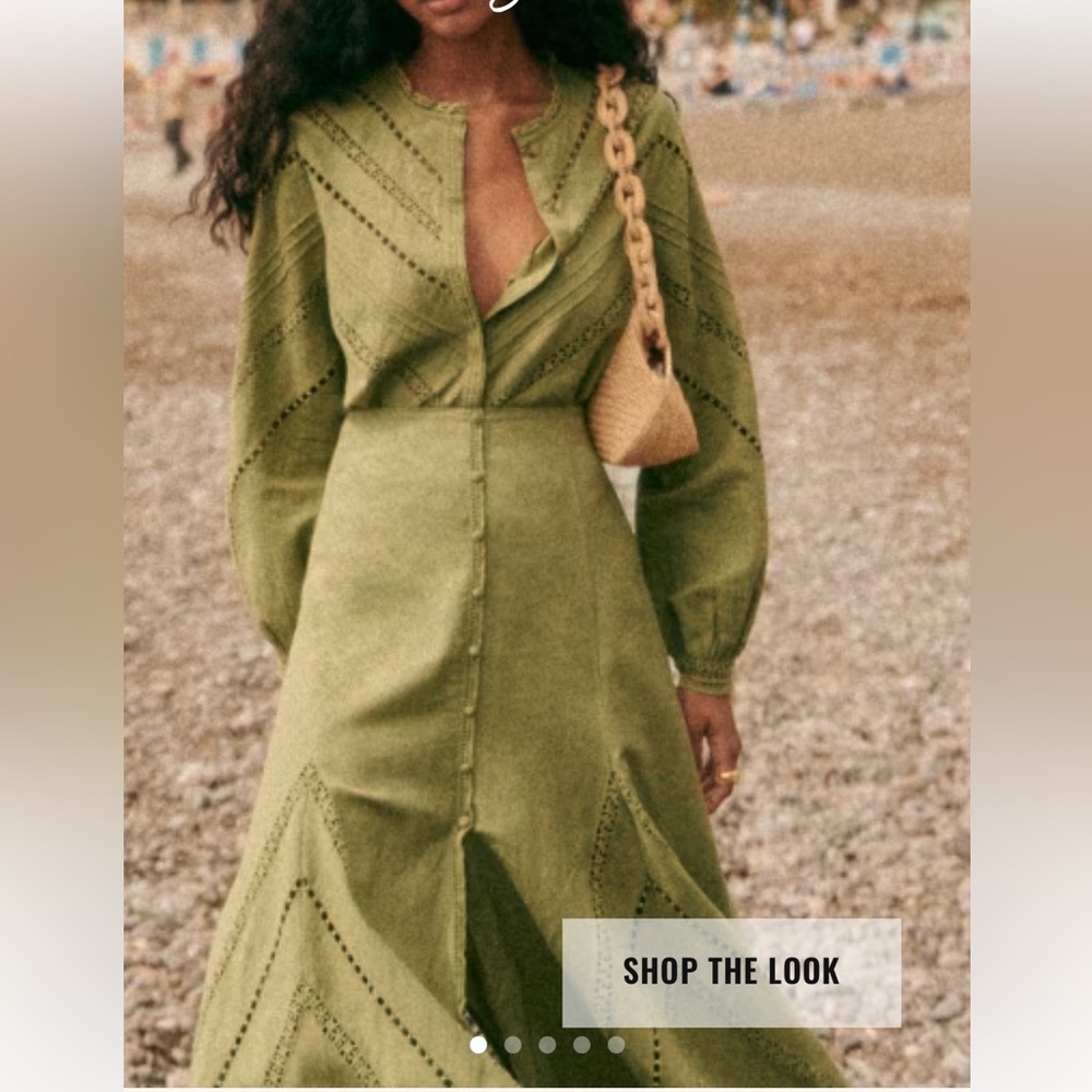 Sezane Jolane Linen Olive Green Women's Skirt